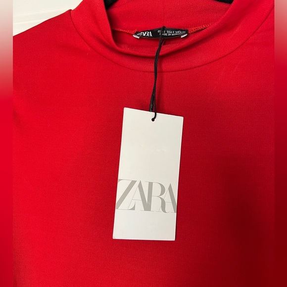 Red Zara mock neck midi dress with belt Size Small - Picture 5 of 8